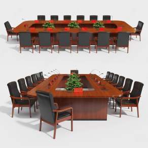 现代会议桌椅组合3D模型下载